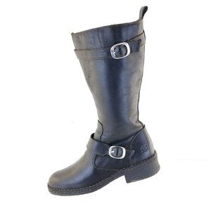 BORN Womens Black Leather up Side Zip Buckles Ridi